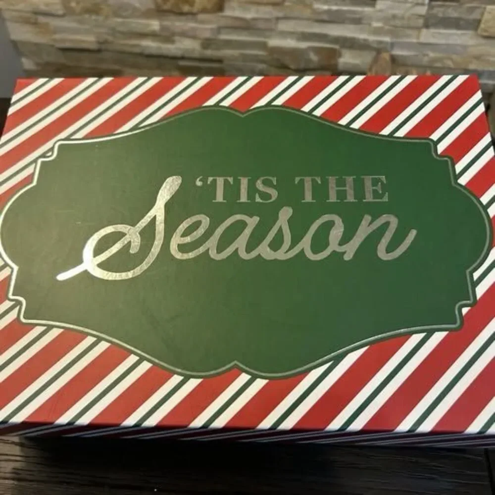 Ashland Christmas Rectangle Striped Gift Box Red Green White Cardboard 12x9x3.5